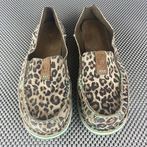 Ariat Cruiser Slip On Shoes Womens 8.5 B Brown Turquoise Animal Print Leather - Picture 1 of 12
